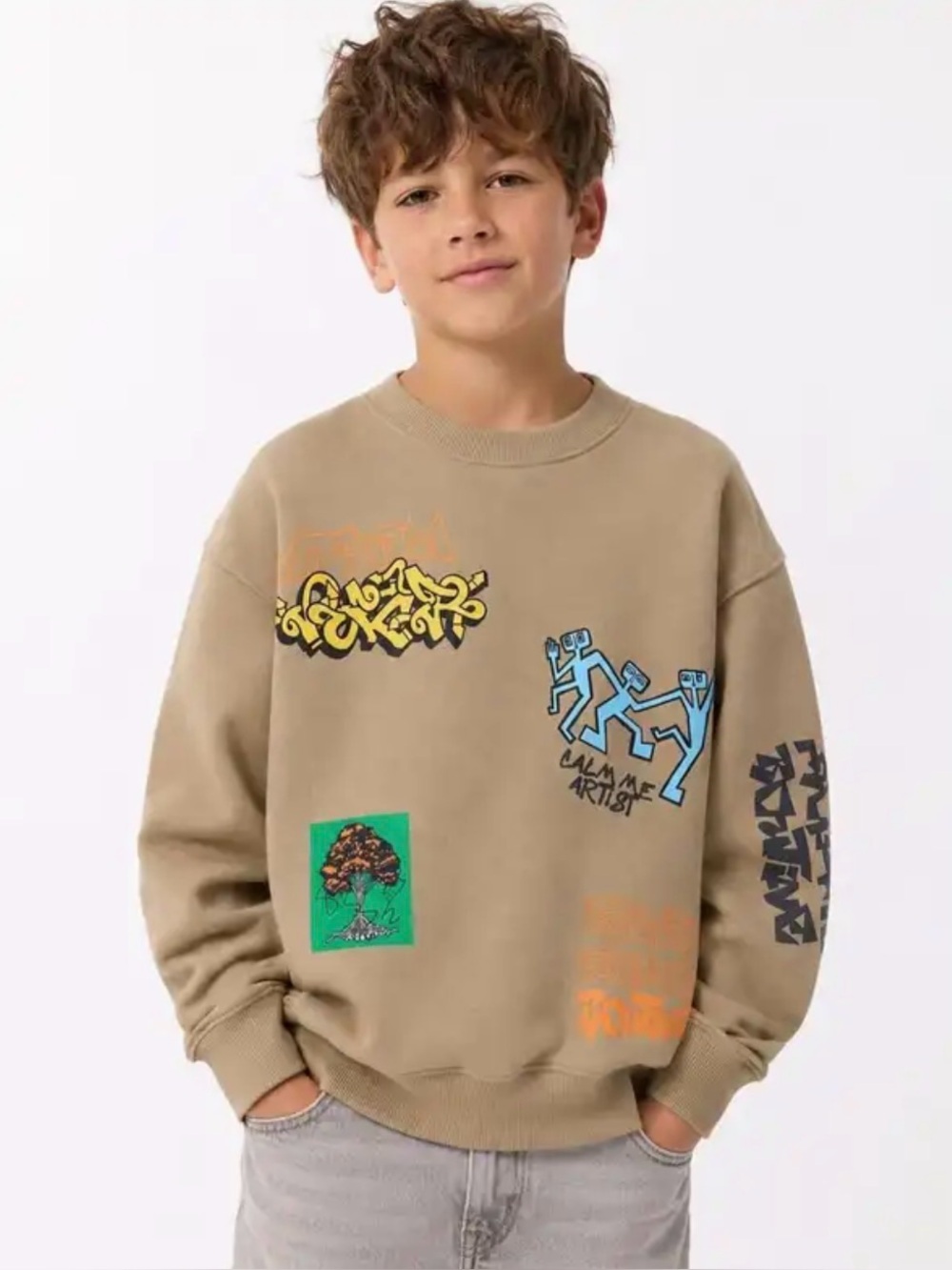 Zara boys sweatshirt sz 11 - 12 crewneck long sleeve graffiti cotton cozy